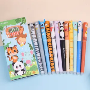 Cute animal erasable gel pens set 12pcs 0.7mm friction neutral pens cartoon stationery for students