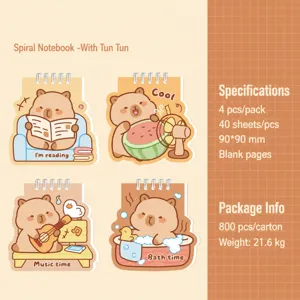 Cute cartoon capybara spiral notebook set, 40 sheets blank inner pages, 90x90mm mini notepad.