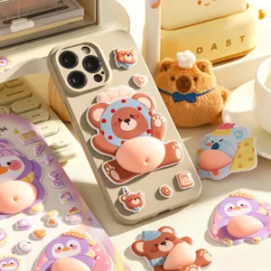3D animal ventre presser autocollant mignon dessin animé décompression mousse coque deco
