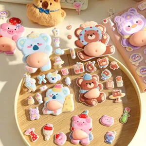 Adhesifs 3D ventre squishy d'animaux detail, autocollant en mousse pour journal deco