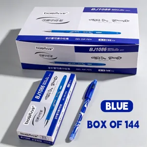 Blaue radierbare Geltinte Stift 0.5mm Nadelspitze Detailansicht der Schachtel Verpackung.