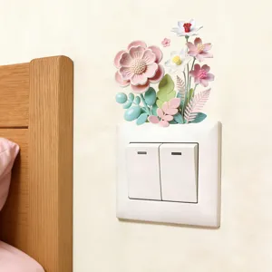 3D macaron gekleurde bloem lichtschakelaar muursticker decoratie voor slaapkamer in huis