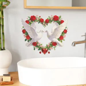 Heart Peace Dove Floral Wall Sticker PVC Self Adhesive Home Decor Mural For Bedroom Bathroom