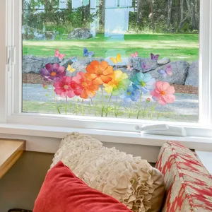 Colorful rainbow cosmos flowers and butterflies window stickers for glass home decor
