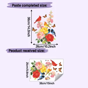 Dimensions of floral wall sticker with cardinal birds and butterflies for home decor