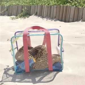 Sac de plage transparent en PVC, grande capacité pour la natation, voyages et loisirs.