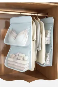 Hanging mesh closet organizer multi-tier underwear socks storage bag for wardrobe space saving
