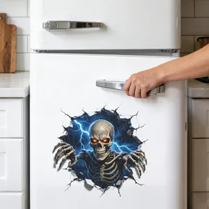 Pegatina 3D de esqueleto de Halloween efecto pared rota para frigorífico