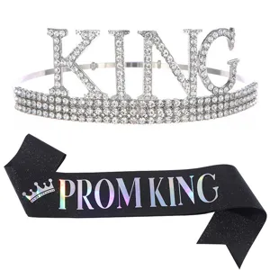 Set Fascia E Corona Prom King Da Uomo In Lega Di Zinco Con Strass Tiara E Fascia Per Festa Di Laurea Compleanno Decorazioni Prom
