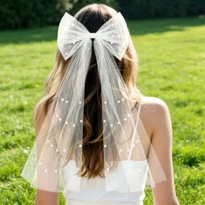 Weiß Rosa Schwarz Perle Schleife Tüll Schleier Haarspange Lange Schleife Braut Hochzeit Junggesellinnenabschied Haarschmuck Für Damen Süß Netz Haarnadeln