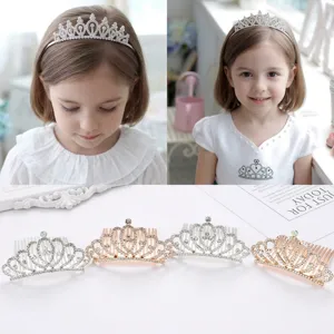 Korean Style Princess Crown Hair Comb For Kids Glitter Rhinestone Alloy Headpiece Small Tiara Girls Party Hair Jewelry