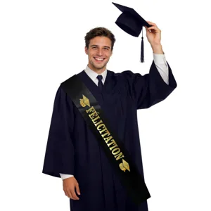 Professional French graduation sash with gold foil 'Felicitation' text on black satin