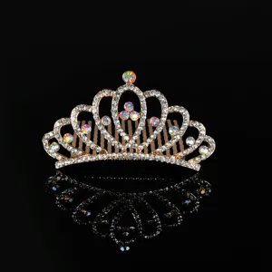 Elegant princess mini tiara hair comb with sparkling rhinestones and colorful gems for girls