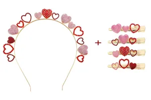 Valentine's Day heart headband and hair clips set with red crystals and pink glitter