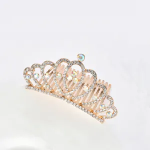 Elegant golden crystal princess hair comb tiara for girls wedding party