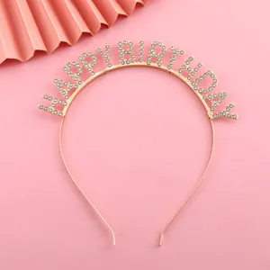 Sparkly gold rhinestone Happy Birthday headband for girls' birthday party photo props