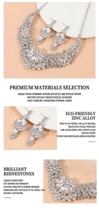Vue détaillée des motifs en strass scintillants sur le collier et les boucles d'oreilles