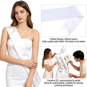 Écharpe en satin blanc DIY vierge avec bout en queue de pie pour décoration de fête