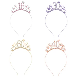 Detailansicht von Geburtstags-Diademen mit Strasssteinen in verschiedenen Farben