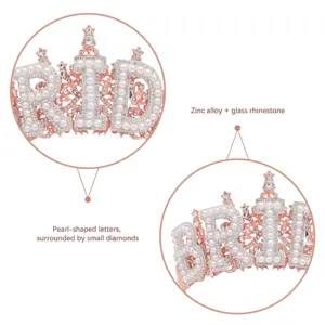 Luxury BRIDE tiara crown with pearl letters and sparkling glass rhinestones for weddings