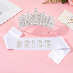 Bridal tiara and BRIDE sash set with pearl letters for bachelorette parties