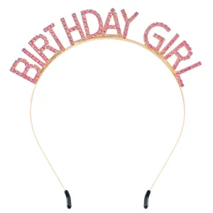 Funkelnder rosa Strass "Birthday Girl" goldener Legierung Haarreif als Geburtstagsgeschenk