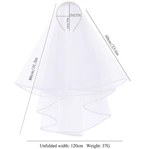 Velo da sposa minimalista bianco a due strati con fascia di perle, lungo 60-80 cm