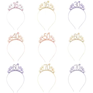 Süßer Geburtstags-Haarreif Strass Tiara Für Damen Mädchen 16 30 40 50 60 70 80 90 Geburtstag Krone Haarschmuck