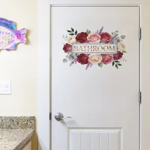 Floral bathroom door sticker featuring elegant vintage roses and lavender patterns decoration