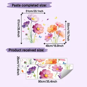 Dimension chart for gradient poppy flower self-adhesive wall stickers for home decor