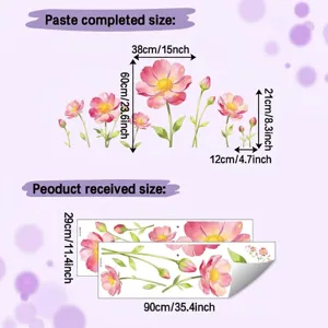 Dimensions of pink poppy wall stickers showing pasted size and sheet layout