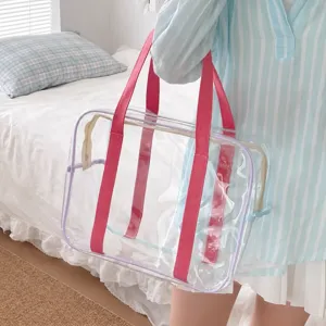 Sac de Plage Imperméable en PVC Transparent Grande Capacité Sac Cabas Gelée Rangement Voyage Trousse de Toilette Organisateur