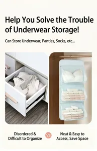 Hanging underwear and sock organizer storage bag, 3-tier mesh closet wardrobe pocket.