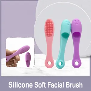Silicone facial cleansing brush and body massage tool set in vibrant pink, blue and purple.