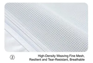 Close-up of fine white mesh fabric, durable, flexible and breathable material detail.