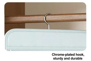 Hanging underwear organizer hook detail showing durable chrome plated metal hook for closet rod.