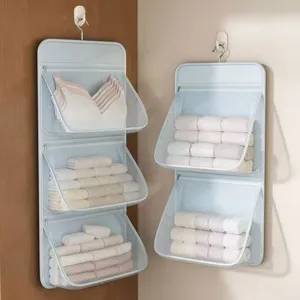 Non-Woven Fabric Hanging Storage Bag Multilayer Wall Mounted Organizer For Underwear Socks Wardrobe Dormitory Bedside