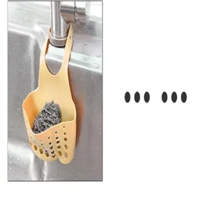Adjustable kitchen sink hanging basket sponge holder silicone drain storage basket.