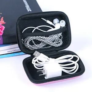 Portable zipper storage pouch for earphones cables and small items hard shell case main view