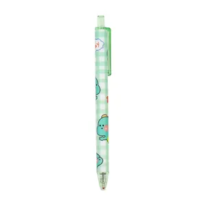 Cute green plaid dinosaur retractable gel pen 0.5mm black ink cute stationery supply