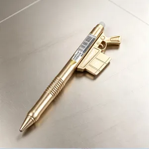 Close up shot of the creative metal gun shaped gel pen showing fine details and texture.