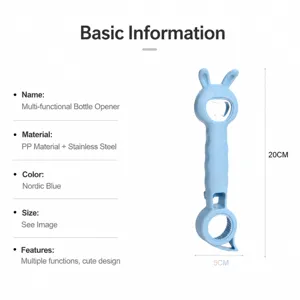 Multifunctional bottle opener, cute rabbit design, PP and stainless steel, 20x5cm.