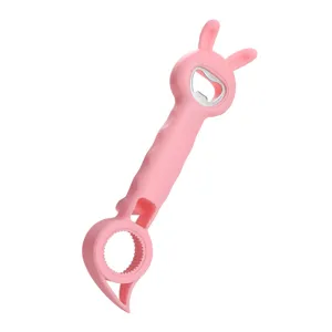 Cute pink 4-in-1 multi-functional bottle opener and jar opener for easy kitchen beer use