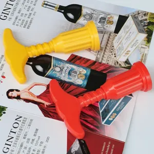 Creative plastic red wine bottle opener, durable novelty household corkscrew tool.