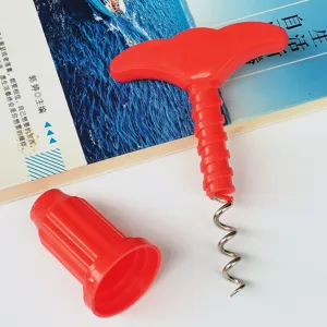 Red plastic wine corkscrew bottle opener tool for home kitchen bar use and daily life