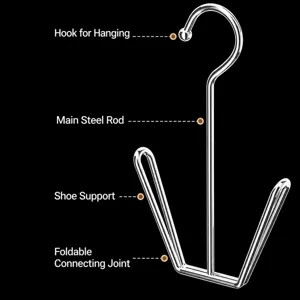 Edelstahl Schuh-Trockengestell mit Haken, langlebiger multifunktionaler Metall-Hängeorganizer.