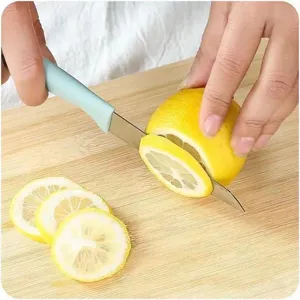 Couteau à fruit en acier inoxydable avec manche bleu pour couper facilement des citrons.