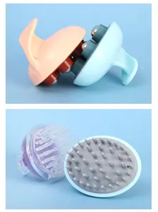 Manual body massage brush with metal roller balls and silicone bristles for relaxing and shaping.