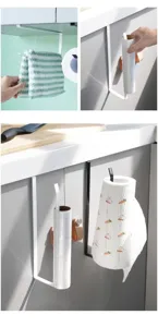 Porta carta assorbente da cucina sospeso senza foratura scaffale rotolo vista dettagli