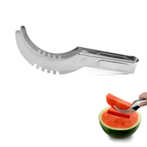 Stainless steel watermelon slicer tool, dual-purpose cutter and corer for kitchen use.